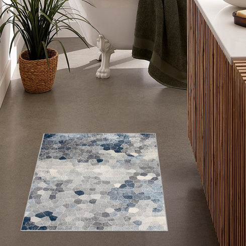 2' X 3' Navy Blue Cobblestone Pattern Scatter Rug